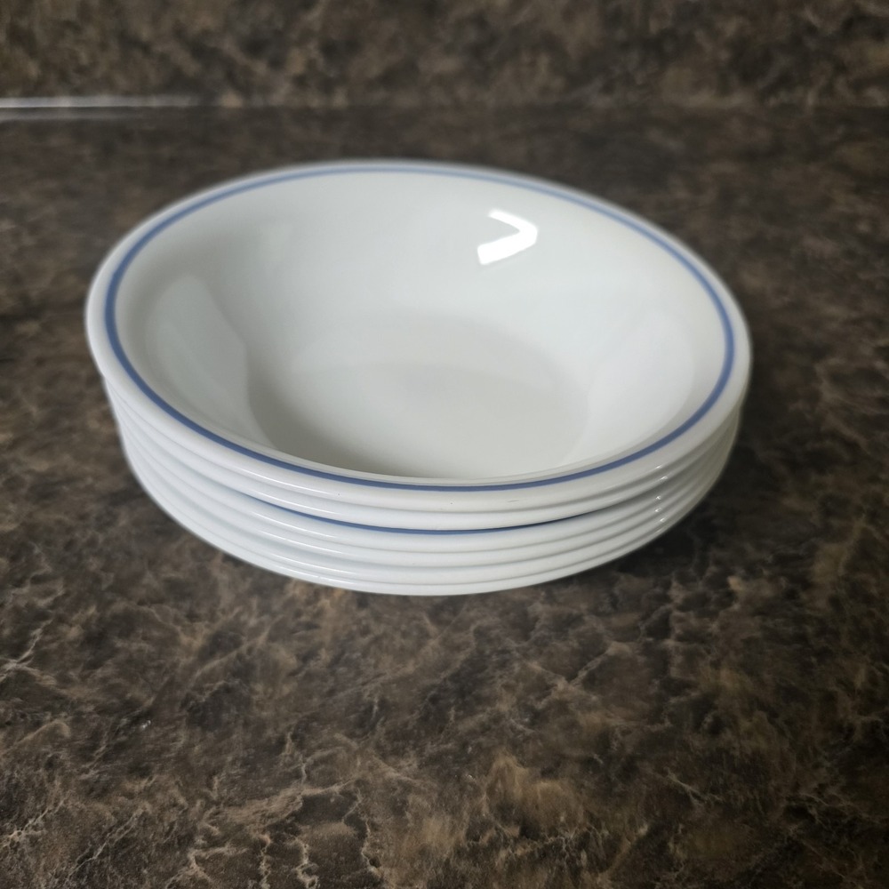 Corelle White Blue Trim Small Cereal Bowl 6" X 2" (6 Pcs )